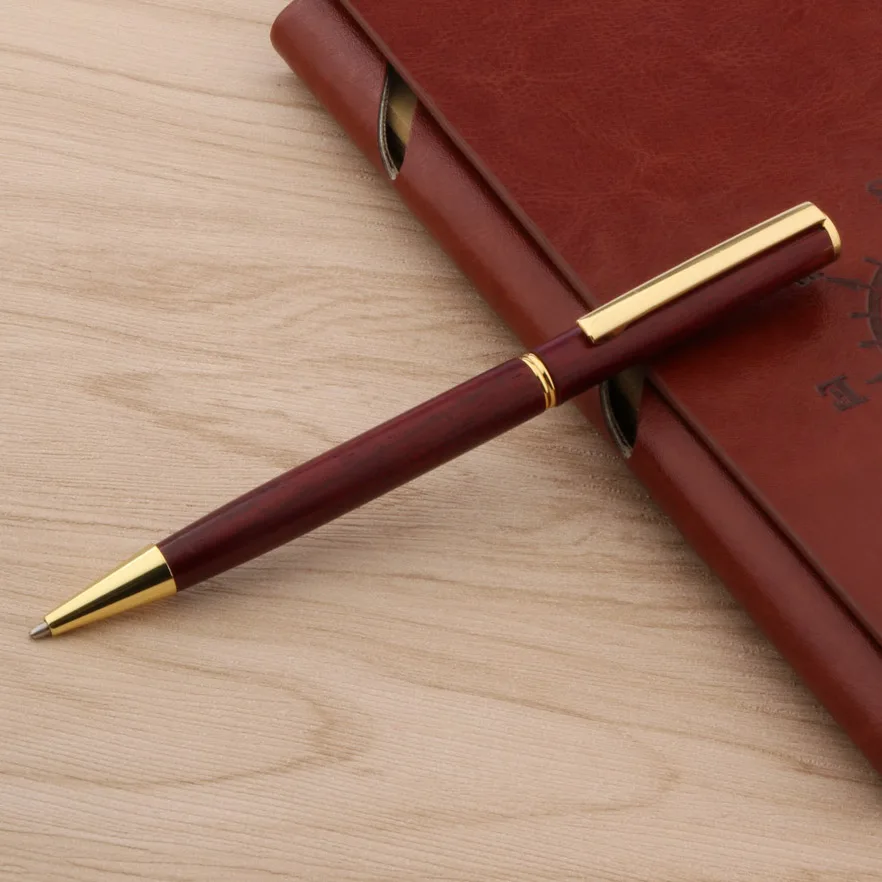 Новая деревянная шариковая ручка в подарок красная крученая золотая отделка
