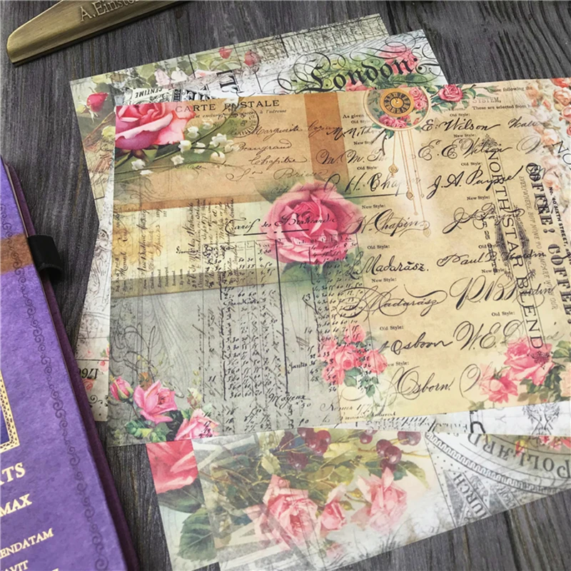 Rose Bill Note Material Paper scrapbook paper craft paper scrapbooking material scrapbook materials scrapbooking paper Travel Junk Journal Planner Scrapbooking Vintage Decorative DIY Craft Background Paper