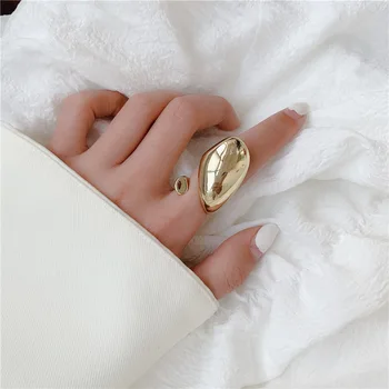 

HUANZHI 2020 New Gold Silver Color NEW Punk Water Droplets Distortion Irregular Wide Version Gold Ring For Women Men Jewelry