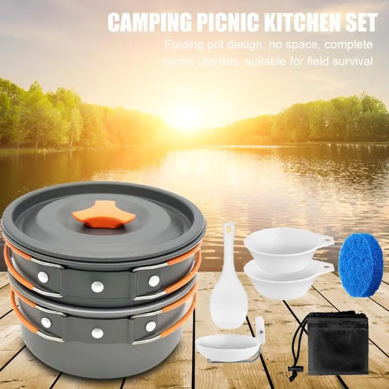 Outdoor Camping Portable Pot Cookware Set Hiking Travel Picnic Tableware