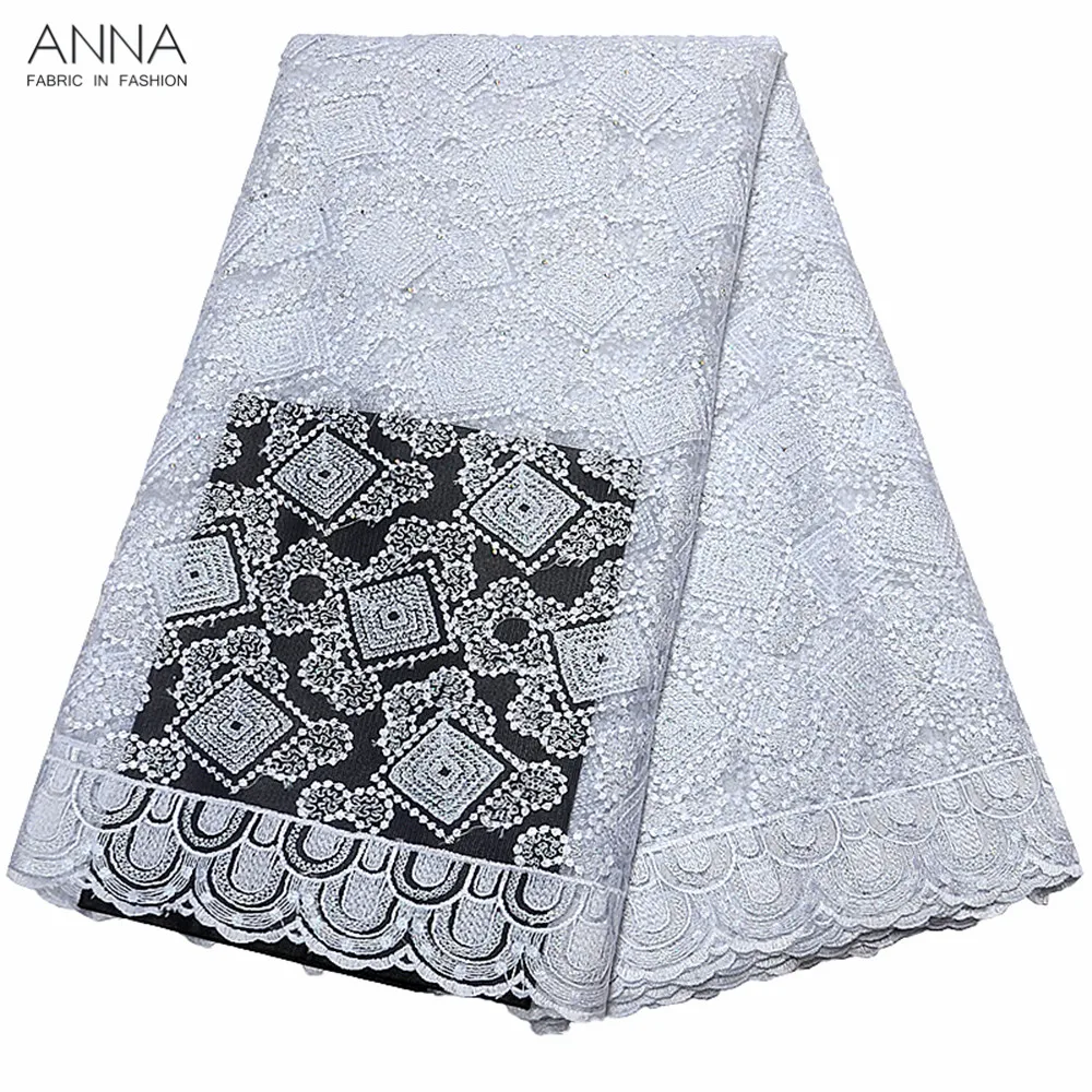 

White lace fabric african lace fabric 2019 high quality lace french lace fabrics embroidery with stones 5 yards/pieces for dress