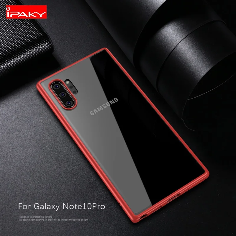 Red Для samsung Note 10 Чехол IPAKY Прозрачный ударопрочный ТПУ+ PC Гибридный противоударный для samsung Galaxy Note 10 Plus чехол - Цвет: Red