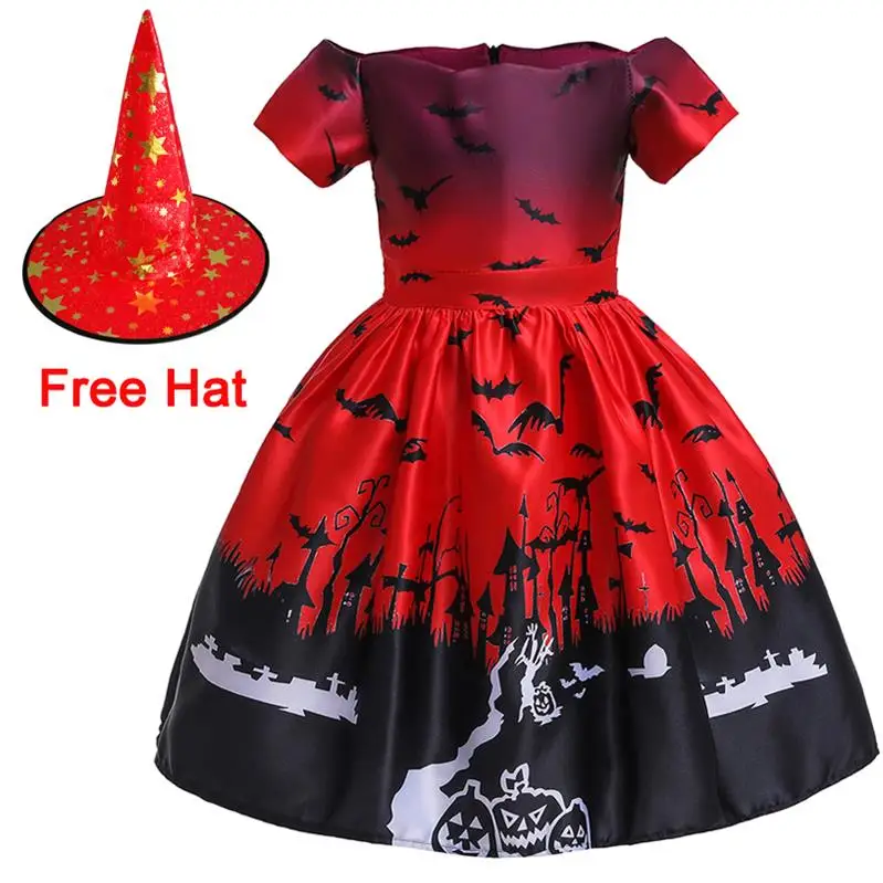 New Cosplay Halloween Costume For Kids Dresses Pumpkin Ghost Baby Clothes Girls Dress Princess Girl Party Dress 2-10 Years - Цвет: Red