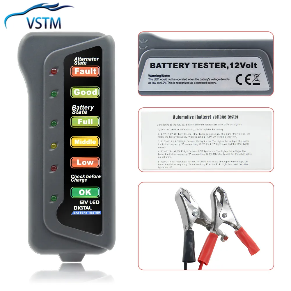 High Quality LED Digital Battery Alternator Tester Battery Tester Level Monitor For Car Motorcycle Trucks 12V