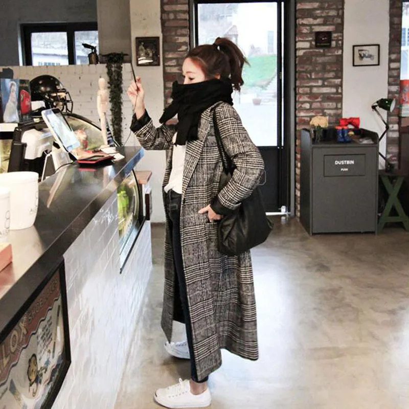 Шерстяная Смесь для женщин высокого качества Ulzzang мягкая Элегантная удобная осенне-зимняя клетчатая тонкая теплая Длинная женская одежда шикарная