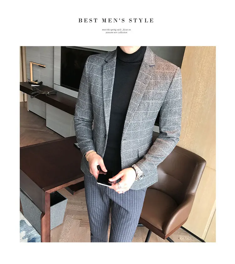 Quality Men Blazers Mens Plaid Wedding Suit Jacket Business Formal Party Blazer Slim Fit Male Custom Dress Coat