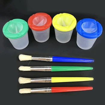 

8Colors Children'S Art Brush For Painting Brush Set Painting Brushes And Pigment Cups Set Cleaning Cups (4 Cups + 4 Brushes)