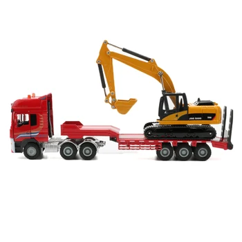 

JINGBANG 1:50 Flatbed Trailer Trucks Toy Alloy Trailer Roller Excavator Loader Truck Model Car Toys For Boys Digger Forklift