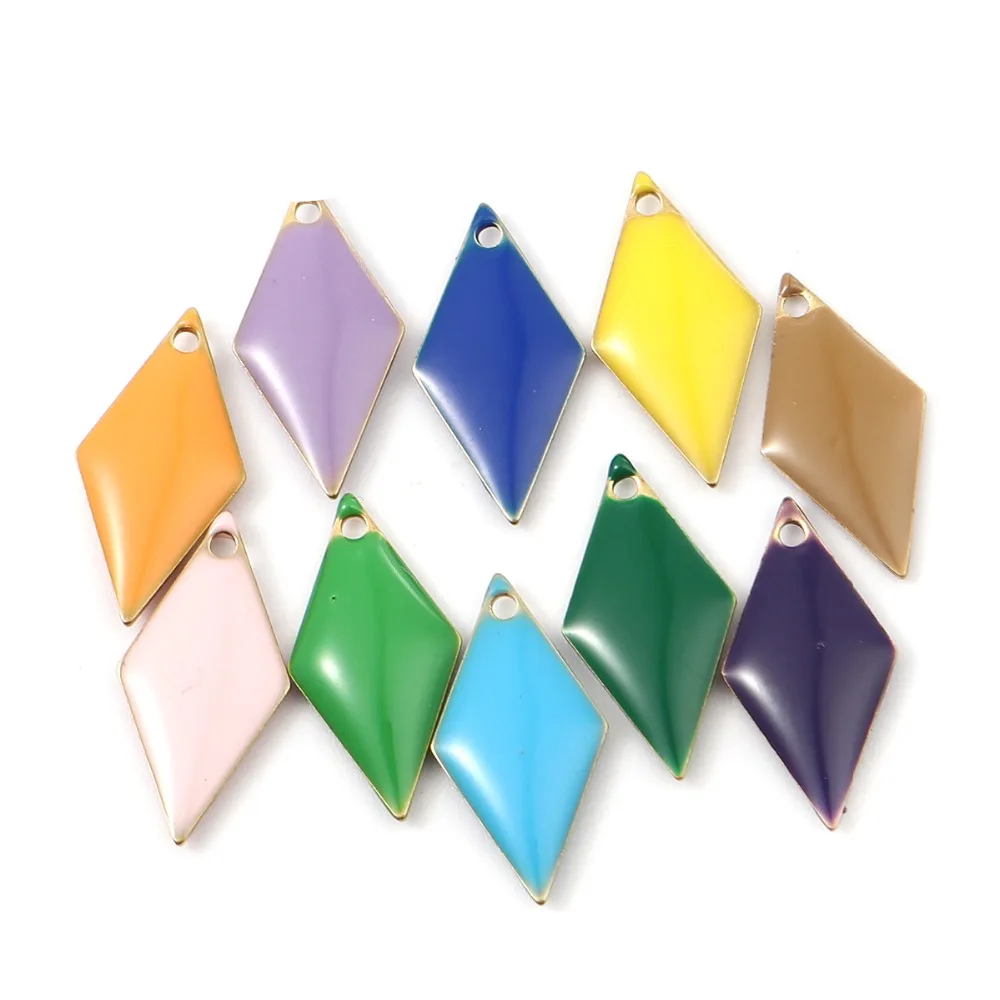 

DoreenBeads New Fashion Copper Enamelled Sequins Pendant Rhombus Brass Colorful Charms Jewelry DIY Findings 17mm x 8mm, 10 PCs