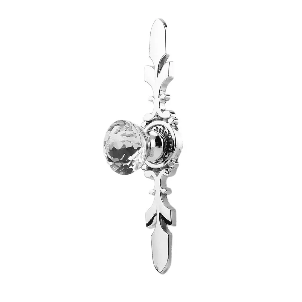 Diamond Crystal Glass Zinc Alloy Door Drawer Cabinet Wardrobe Single Hole Pull Handle Knob with Base Plate 010