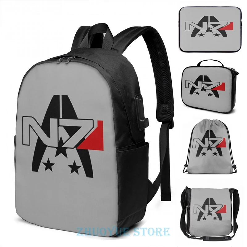 Забавный графический принт Mass Effect N7 Alliance Tee рюкзак с USB-зарядкой мужские школьные