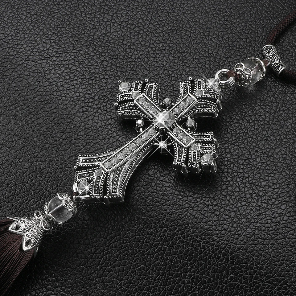 Metalen En Kristal Diamant Kruis Jezus Christelijke Auto Achteruitkijkspiegel Hanger Opknoping Auto Styling Accessoires Auto Decoratie, Goud