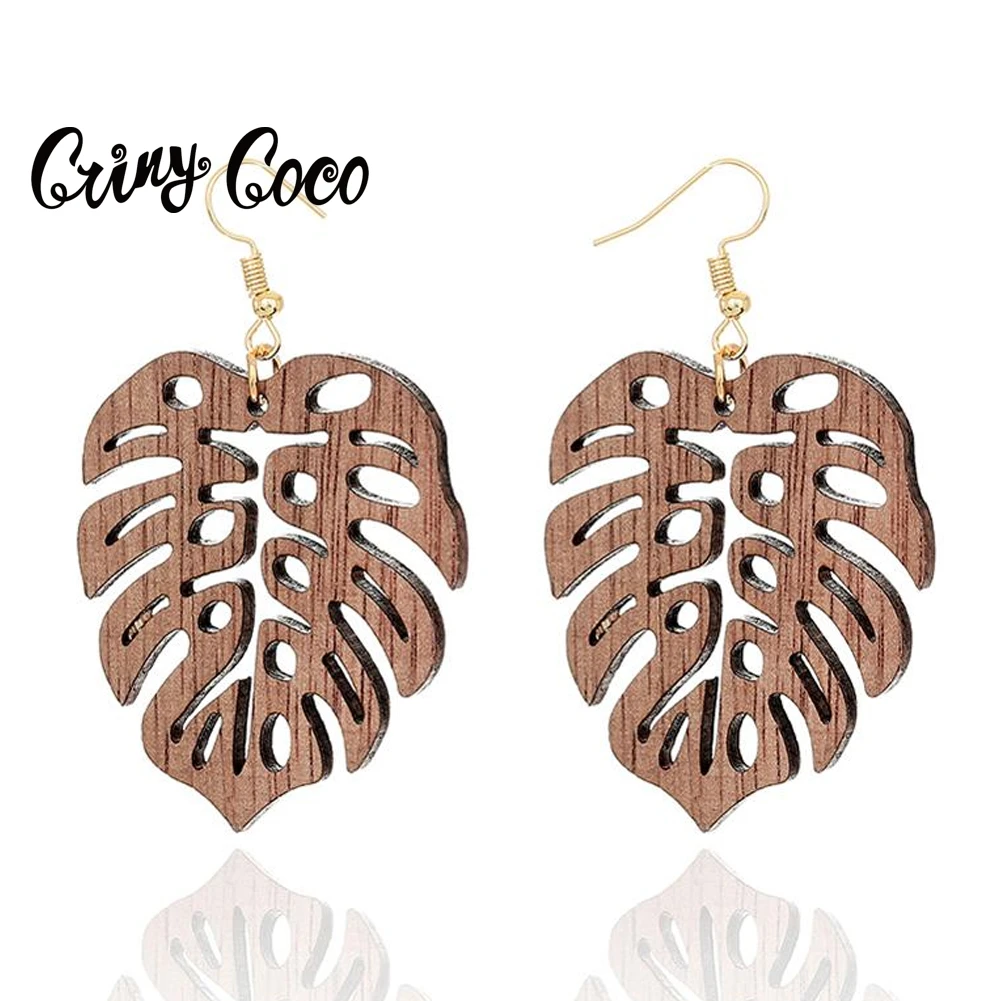 Hawaiian Handmade Wooden Earrings Bohemian Flower Natural Wood Acrylic