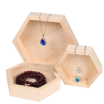 

Wooden Necklace Jewelry Display Tray Case Holder Rack Hexagon Storage Box M2EA