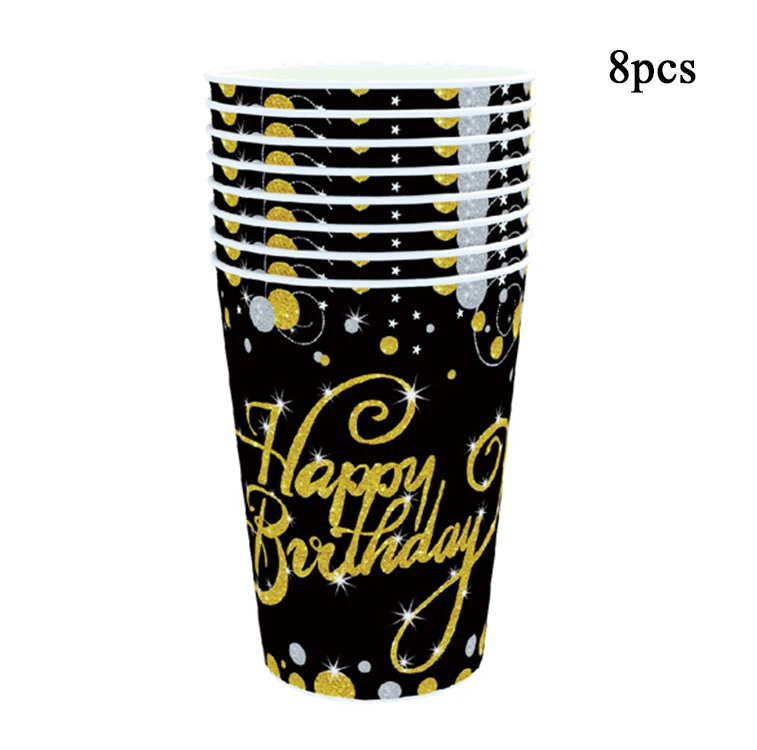 10Pcs/Set Gold Paper Disposable Tableware Christmas Birthday Party Paper Plates Cups Carnival Party Supplies Plastic Straws - Цвет: cup 8pcs
