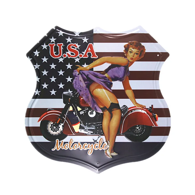 Металлическая жестяная вывеска Route 66 Hot Road неправильная вывеска для гаража рельефная для гаража паба Дома Офиса ресторана бара железные картины - Цвет: Зеленый