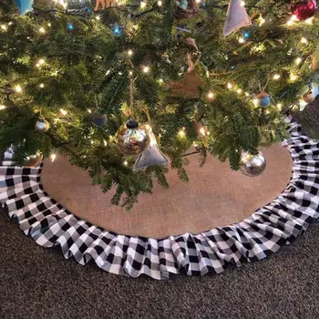 

120cm Pleated Black And Red Plaid Tree Skirt Christmas 47Inch Burlap Tree Skirt Bottom Rustic Xmas Tree Decorations