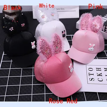 

Autumn Girls Boys Children Sequins Printed Caps Cute Adjustable Sun Protection Rabbit Decoration With Rabbit Ear Design Visors