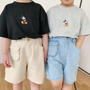

3402 2020 Summer New Children's Korean Pocket Jeans Pants For Boys And Girls Casual Jeans Children Short Pants Kids Denim Jeans