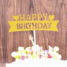 10pcs Cake Decoration Heart Letter Happy Birthday Cake Toppers Flag Giltter Cupcake Toppers Happy Birthday Dessert Cake Decor