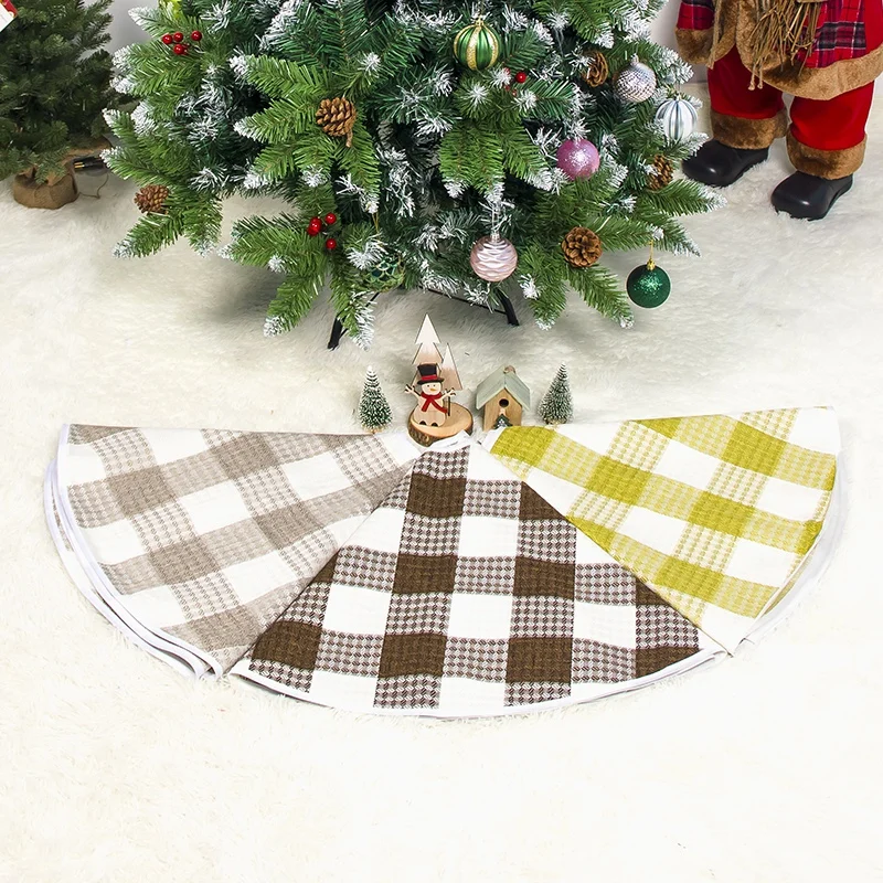 

Christmas Tree Skirt Cloth Fabric Tree Skirt Black And White Checked Design Xmas Tree Apron Holiday Decorations