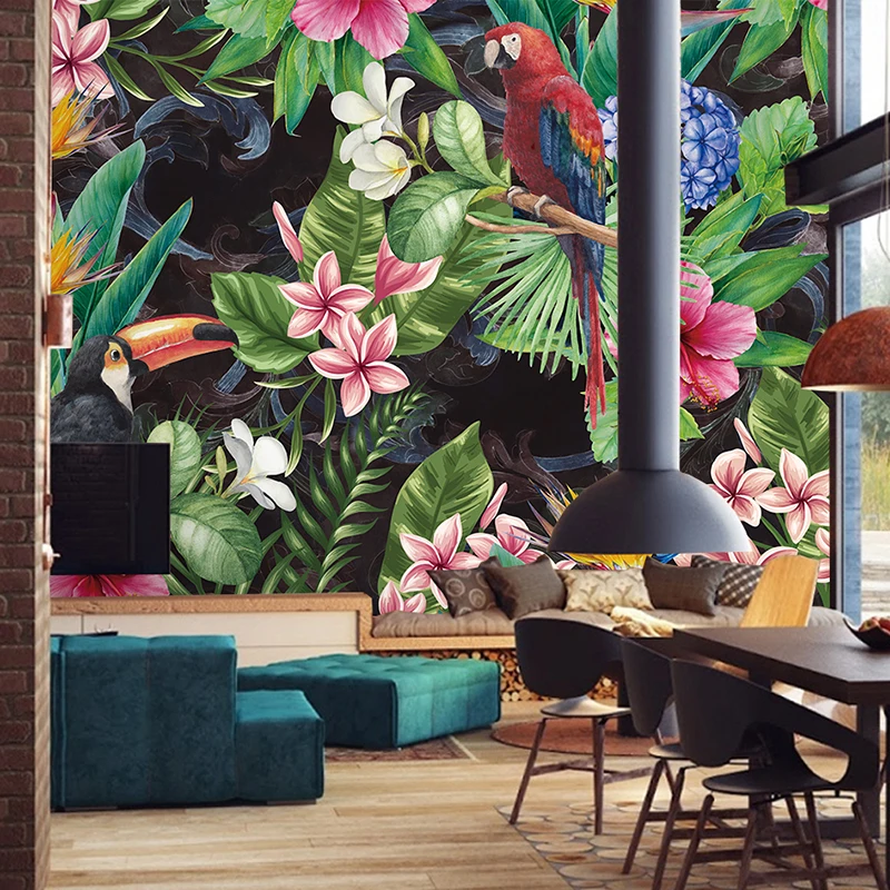 Custom-3D-Tropical-Rain-Forest-Parrot-Leaf-Photo-Mural-Wallpaper-Living-Room-Restaurant-Cafe-Bar-Backdrop (2)