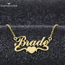 Sophauteem Custom Necklace Gold Silver Name Necklace Lovers' Nameplate Pendant Necklaces Stainless Steel Women Choker  jewelry