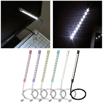 

New 6 Colors Metal Material USB LED Light Lamp 10LEDs Flexible Book Reading Lights for Notebook Laptop PC Computer TOB