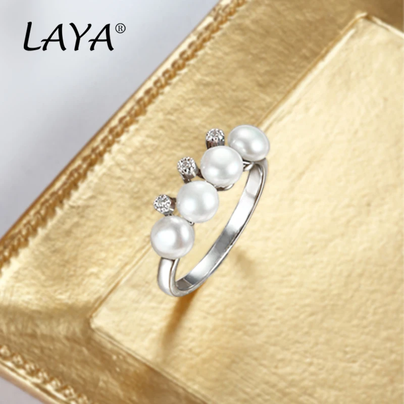 Laya  패션 담수 진주 반지 여성을위한 우아한 프랑스어 라이트 럭셔리 반지 Office Jewelry Accessories