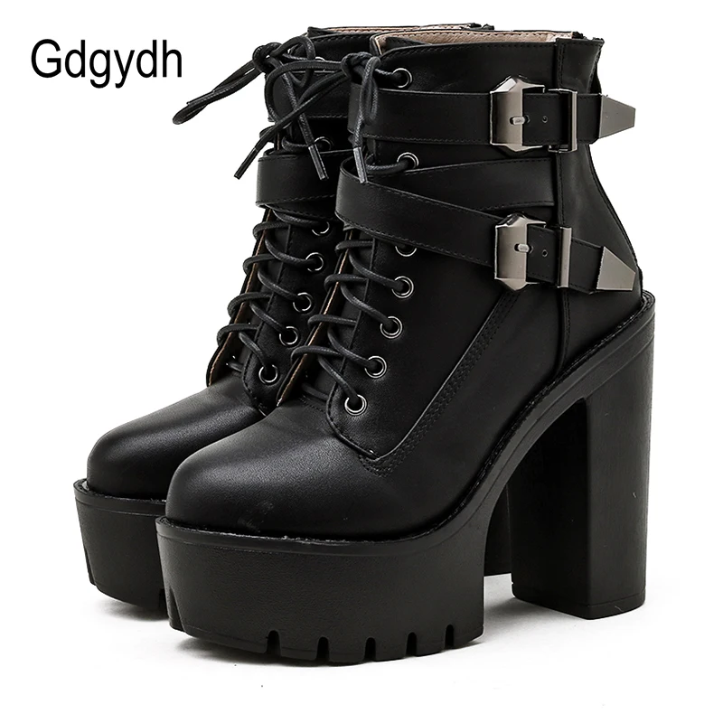 Platform-Boots High-Heels Gdgydh Gothic Ankle-Strap Metal-Buckle Punk-Style Black Women