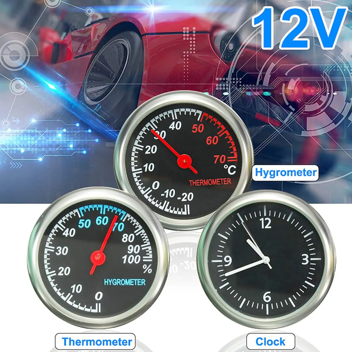 12V автомобиль механика термометром и гигрометром декоративные часы Автомобильные Наклейки интерьерные декоративные аксессуары