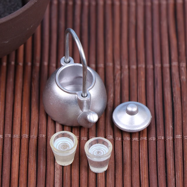 Hot！3Pcs/Set Dollhouse Miniature Vintage Kettle Cup Scene Model Toy Kitchen Props For Dollhouse Decoration 3