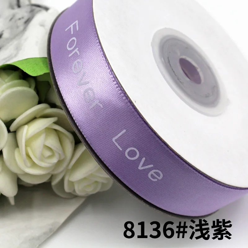 light purple 25 ярдов полиэстер атласная лента 20 мм цветочная упаковка материал английский печать букет подарочная упаковка ленты AT181 - Цвет: light purple