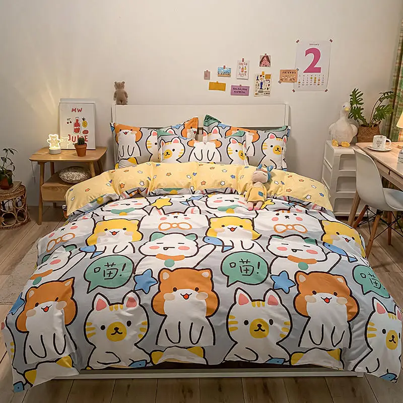 

New 100%Twill Fabric Cotton Duvet Cover Bedding Set Queen Size Bed set cartoon Retro style, stripe series Bedspread 4pcs