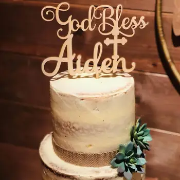 

Custom name God Bless Cake Topper,Christening First Holy Communion Cake topper,Baby shower Baptism Decor
