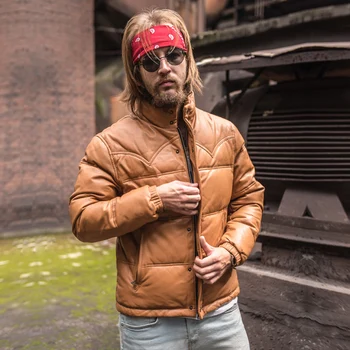 

2020 Yellow Men Winter Thick Leather Coat Plus Size XXXXL Genuine Sheepskin Russian Warm Fashion Casual Natural Down Jacket