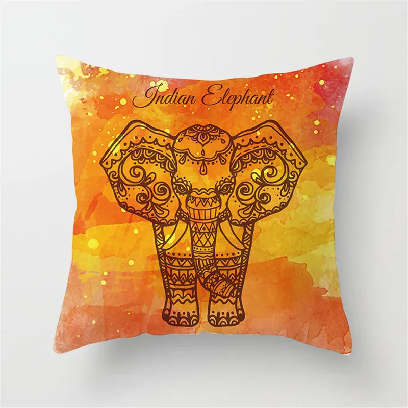 Fuwatacchi Elephant Cushion Cover Mandala Throw Pillow Cover for Home Chair Home Indian National Style Decorative Pillows 45*45
