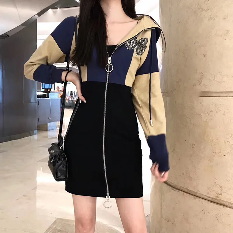 Color matching WOMENGAGA бренд, стразы, буквы, пэчворк, цепочка для салата, хит разноцветное платье с высокой талией, утягивающие платья ZX245 - Цвет: Color matching