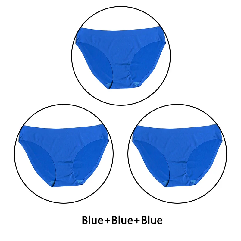 Blue Blue Blue 3 шт./партия, одноцветные трусы, бесшовные кружевные трусики с открытой промежностью, нижнее белье с низкой посадкой, XS-L, нижнее белье европейского размера, женское нижнее белье, большие размеры - Цвет: Blue Blue Blue