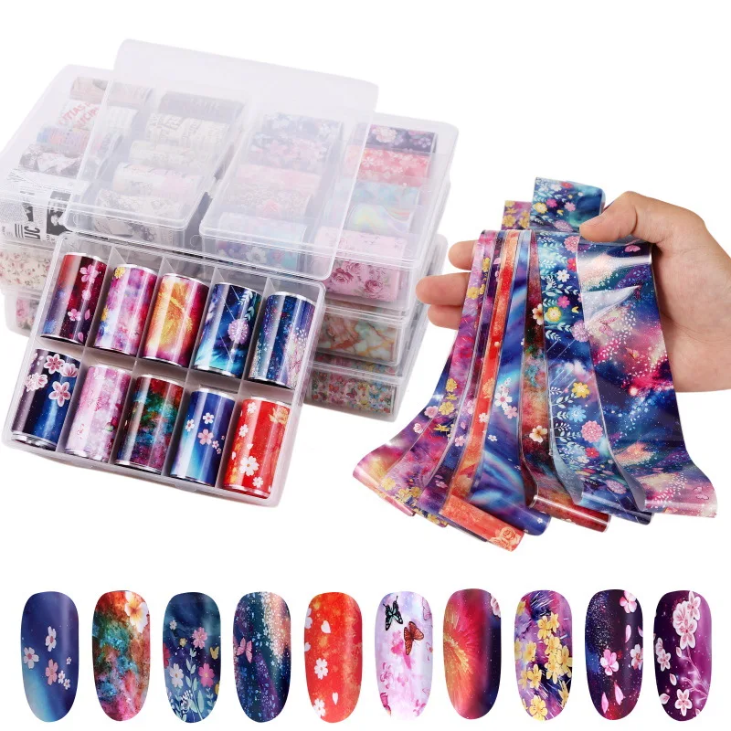 

10 Design/lot Mix Design Flower Leaf Nail Foil Stickers Tree Summer Mix Florals Transfer Decals Nail Art Accessories