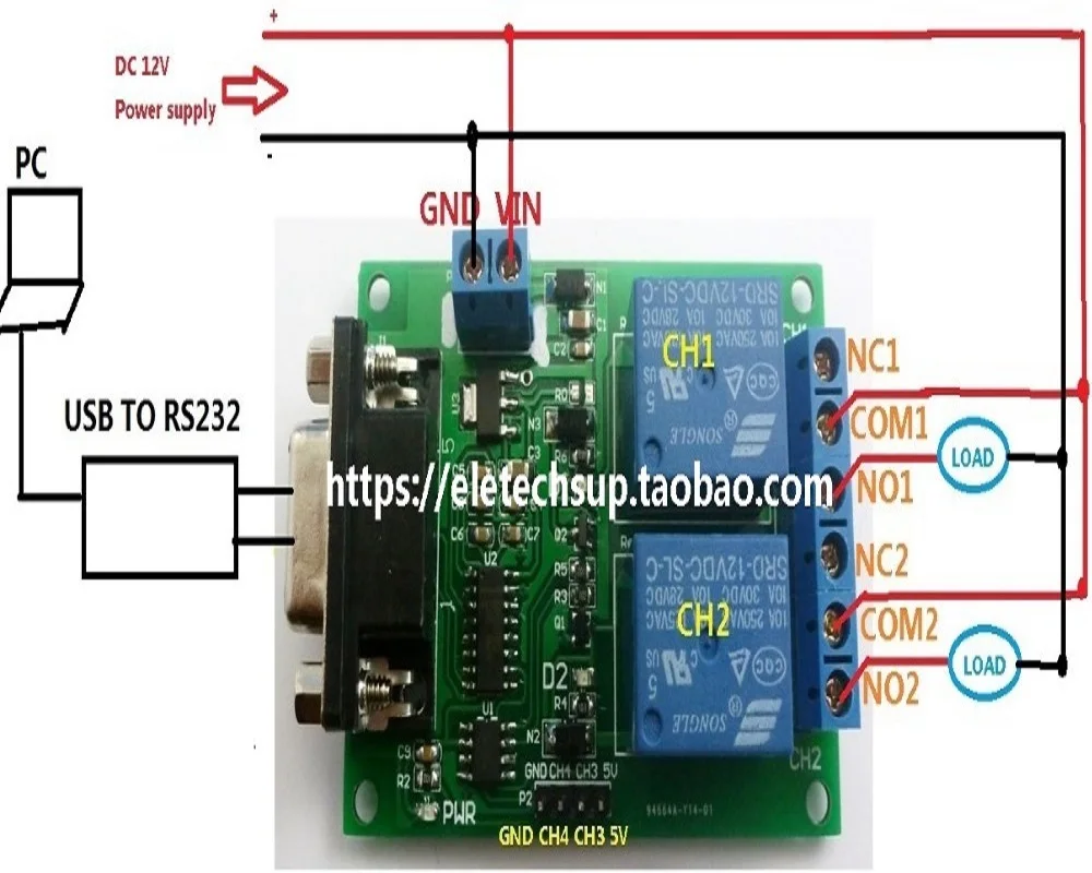 DC 9V 12V 2Ch RS232 реле управления и USB к DB9 PC UART серийный порт для умного дома Бытовая
