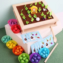 Crianças de madeira educação precoce brinquedos jogo de memória vegetal fazenda arco íris bola eliminação jogo crianças clipe pauzinhos memória brinquedos