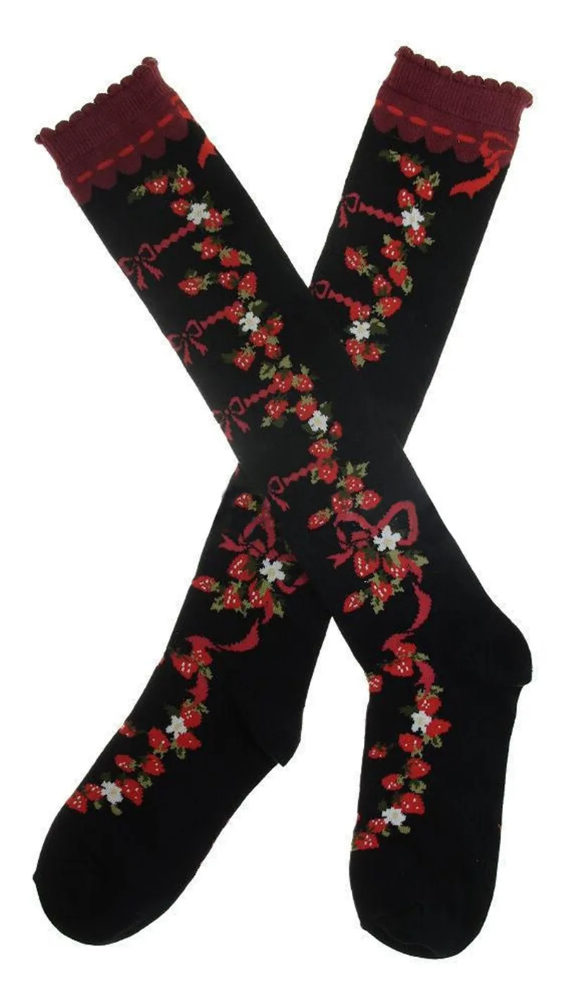 Calcetines de tubo lolita con flores hermosas para mujer, medias de encaje Rosa streamer lolita, calcetines de fiesta japoneses dulces Kawaii para niña