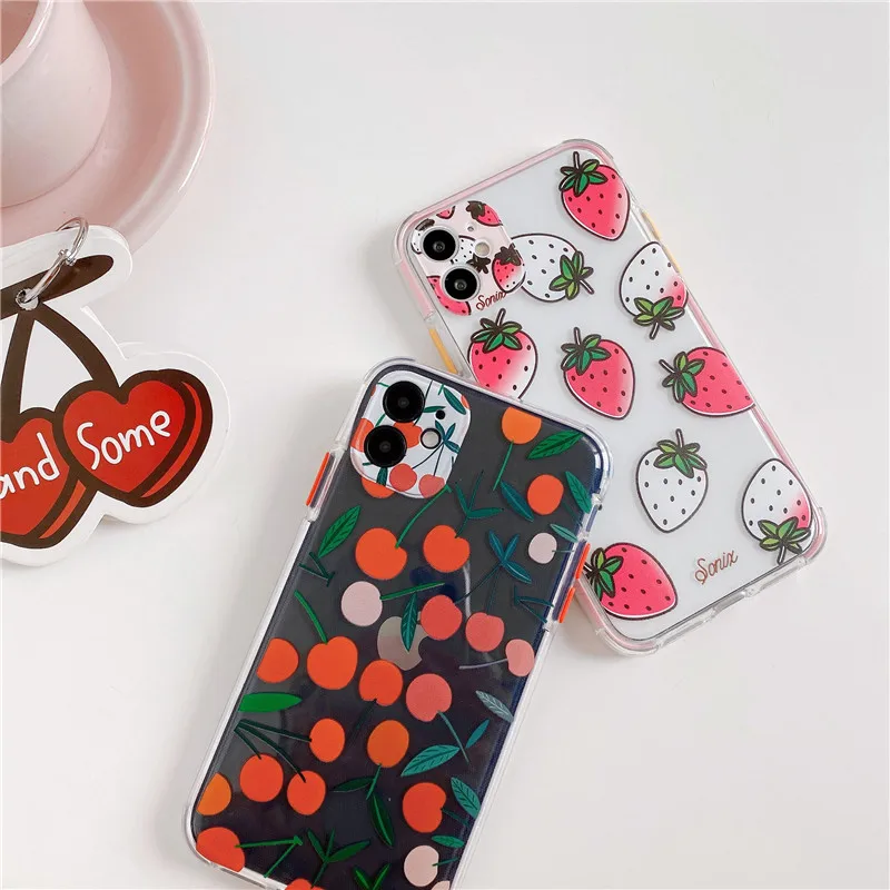 Милый чехол с клубничкой и вишней для iphone SE 2020 11 Pro max 7 8 plus X XR XS Max толстый защитный