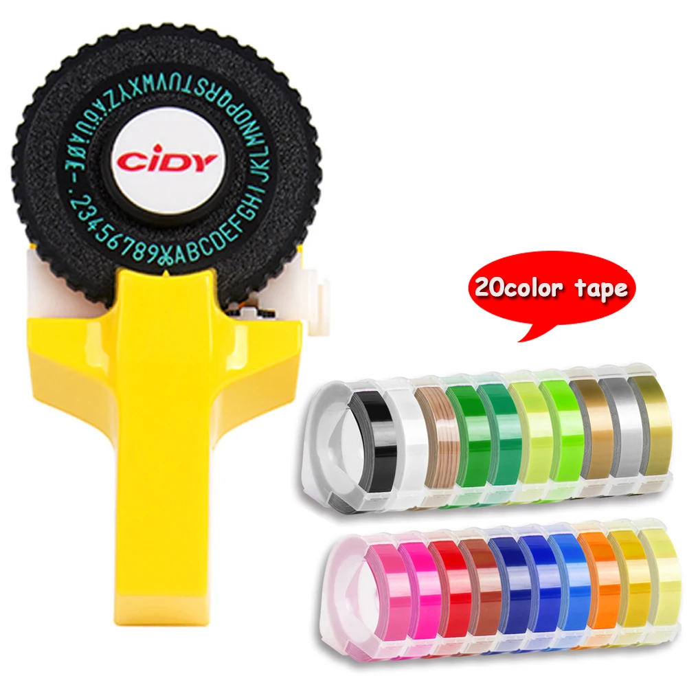 

Cidy manual label maker for mini manual typewriter for 9mm 3D embossed plastic label tape (with two tapes included)plus 20 tapes