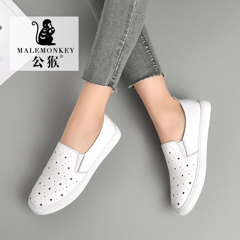 

Males Loafers Women's 2019 Spring New Style Genuine Leather Flat Breathable Shoes Network Red-on Loafers Students