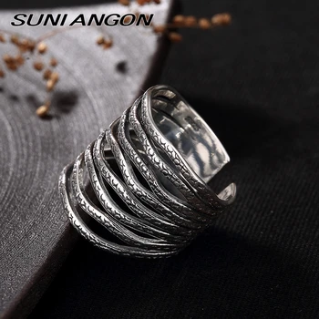 

Unique Snake Figure Multi-layer Open Ring 100% 925 Sterling Silver Exaggerated Wide Irregular Wave Ring Individuality Women Ring