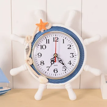 

Home Decoration Mediterranean Sea Sailing Wall Clock Electronic Wooden Rudder Shape Wall Clocks For Kids Room Decoration/