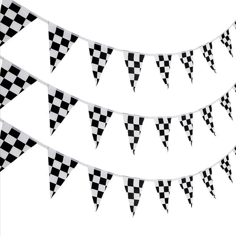 38pcs Racing Balck And White Grid Pattern Triangle String Banners Flag For Sport Decoration Supplies