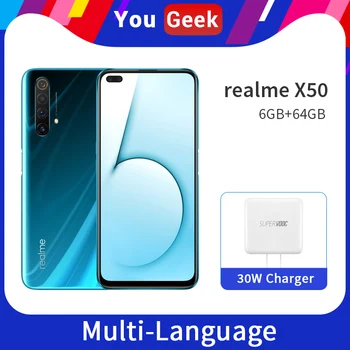 

realme X50 X 50 5G 6GB 64GB 6.57'' Moblie Phone Snapdragon 765G Octa Core 64MP Quad Camera Cellphone VOOC 30W Fast Charger